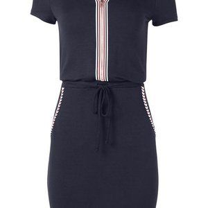 Venus Zip Front Lounge Dress Navy Blue Red White Small